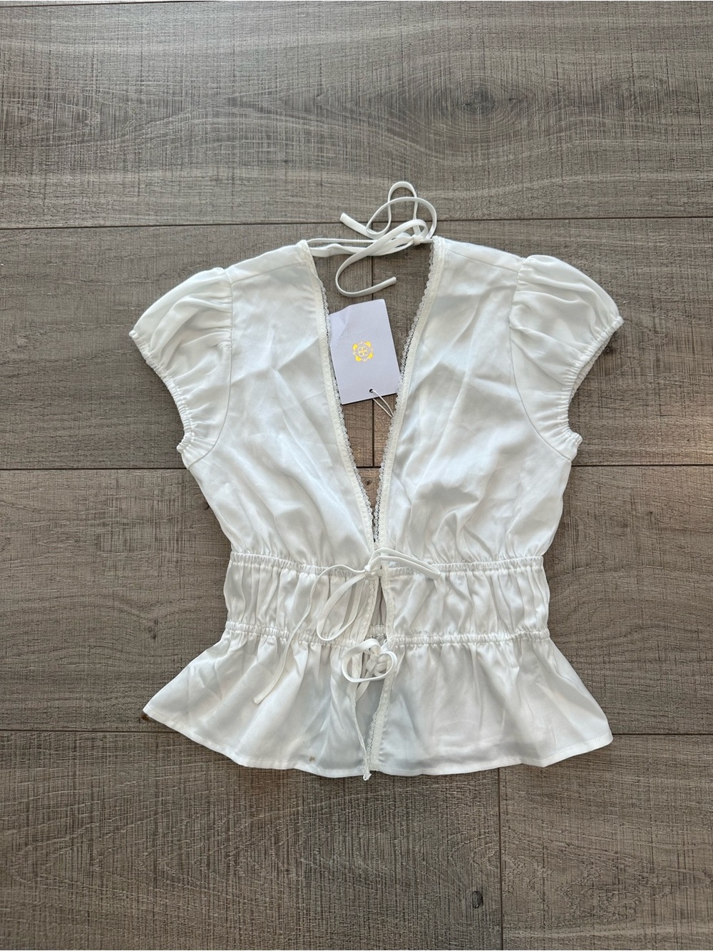 Wayf White Tie-Front Peplum Blouse